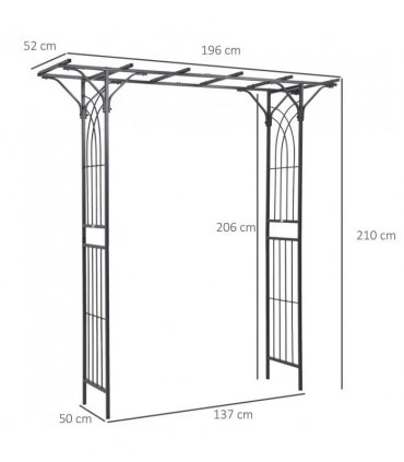 Outsunny 210cm Decorative Metal Garden Trellis Arch with Durable Steel Tubing & Elegant Scrollwork, Great for Weddings, Dark Gre