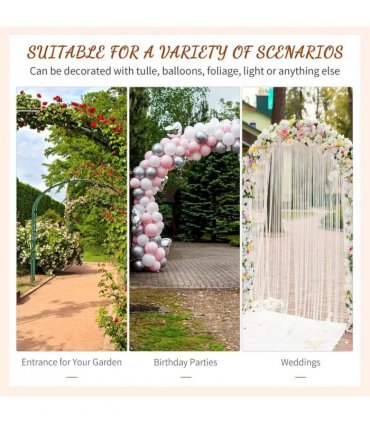 Outsunny 210cm Decorative Metal Garden Trellis Arch with Durable Steel Tubing & Elegant Scrollwork, Great for Weddings, Dark Gre