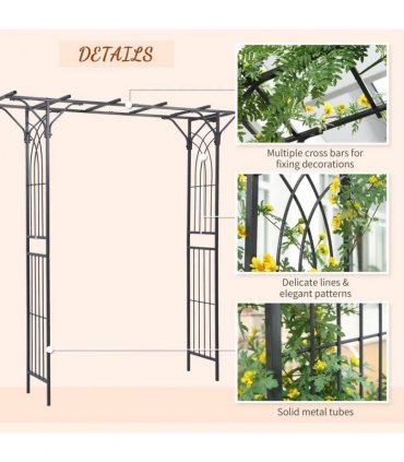 Outsunny 210cm Decorative Metal Garden Trellis Arch with Durable Steel Tubing & Elegant Scrollwork, Great for Weddings, Dark Gre