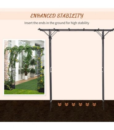 Outsunny 210cm Decorative Metal Garden Trellis Arch with Durable Steel Tubing & Elegant Scrollwork, Great for Weddings, Dark Gre