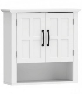HOMCOM Bathroom Wall Cabinet, Medicine Cabinet, Kitchen Cupboard with 2 Doors and Adjustable Shelf, White