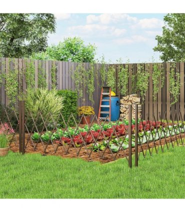 Outsunny Expanding Trellis Fence, Freestanding Movable Fence, Foldable Garden Screen Panel, 250 x 103.5 cm, Dark Brown