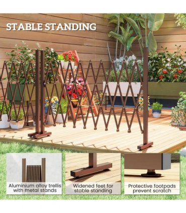 Outsunny Expanding Trellis Fence, Freestanding Movable Fence, Foldable Garden Screen Panel, 250 x 103.5 cm, Dark Brown