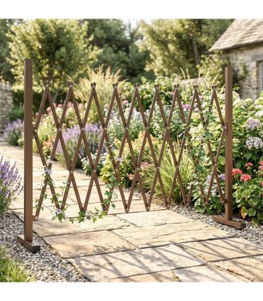 Outsunny Expanding Trellis Fence, Freestanding Movable Fence, Foldable Garden Screen Panel, 250 x 103.5 cm, Dark Brown