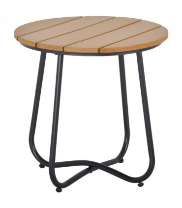 Outsunny Round Outdoor Side Table Adjustable Leg Pads Garden Table 49 x 49 x 48 cm Natural Wood & Black