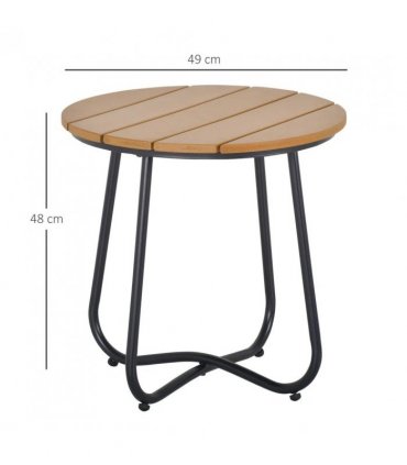Outsunny Round Outdoor Side Table Adjustable Leg Pads Garden Table 49 x 49 x 48 cm Natural Wood & Black