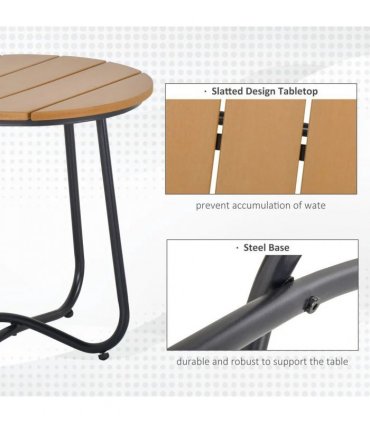 Outsunny Round Outdoor Side Table Adjustable Leg Pads Garden Table 49 x 49 x 48 cm Natural Wood & Black