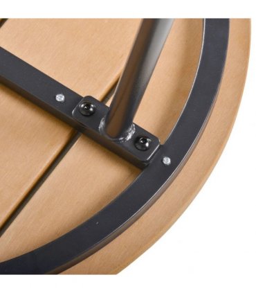 Outsunny Round Outdoor Side Table Adjustable Leg Pads Garden Table 49 x 49 x 48 cm Natural Wood & Black