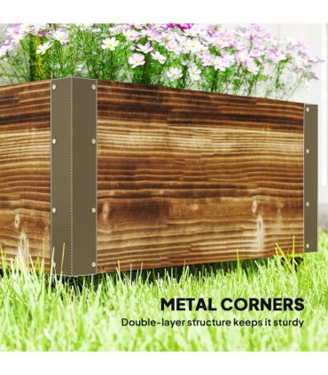 Outsunny Raised Garden Bed with Trellis, Outdoor Wooden Planter Box with Metal Corners and Wheels, Raised Bed for Garden