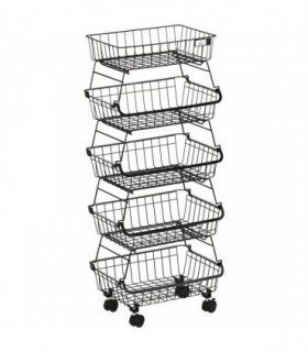 HOMCOM 5 Tier Storage Trolley, Stackable Fruit Vegetable Cart for Kitchen, Living Room, 40 x 2 x 97 cm, Black