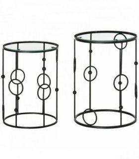 HOMCOM Nesting Round Coffee Table Set of 2 - Black