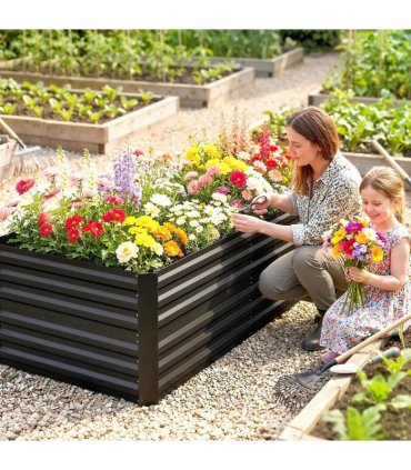 Outsunny Raised Beds for Garden, Galvanised Steel Outdoor Planters with Multi-reinforced Rods, 180 x 90 x 59 cm, Black
