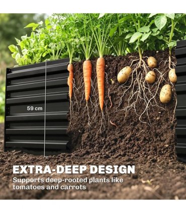 Outsunny Raised Beds for Garden, Galvanised Steel Outdoor Planters with Multi-reinforced Rods, 180 x 90 x 59 cm, Black