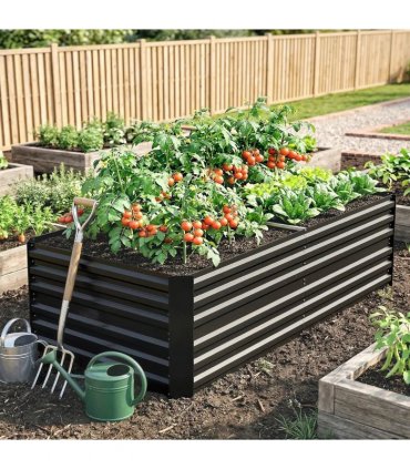 Outsunny Raised Beds for Garden, Galvanised Steel Outdoor Planters with Multi-reinforced Rods, 180 x 90 x 59 cm, Black