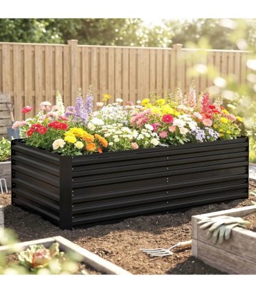 Outsunny Raised Beds for Garden, Galvanised Steel Outdoor Planters with Multi-reinforced Rods, 180 x 90 x 59 cm, Black