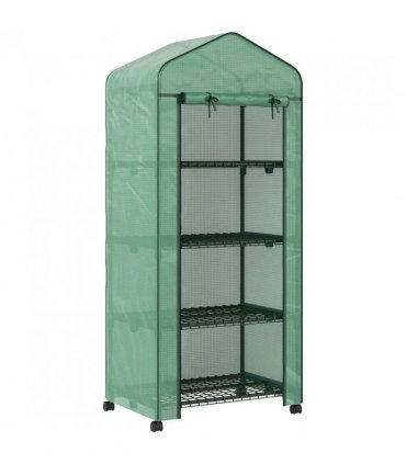 Outsunny 4 Tier Mini Portable Greenhouse Compact Plant Grow Shed Metal Frame PE Cover with Lockable Rolling Wheels , Green