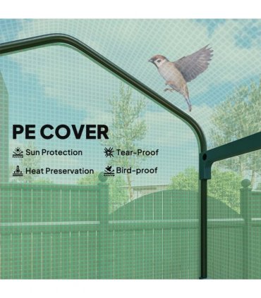 Outsunny 4 Tier Mini Portable Greenhouse Compact Plant Grow Shed Metal Frame PE Cover with Lockable Rolling Wheels , Green