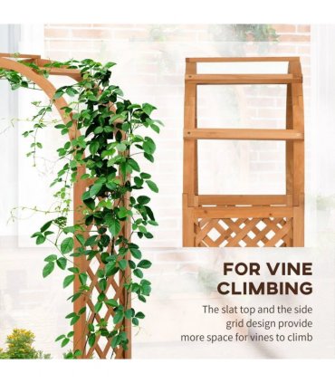 Outsunny Raised Garden Bed with Arch Trellis, Freestanding Garden Planter Box for Vine Climbing Plant Flower Herb, Brown
