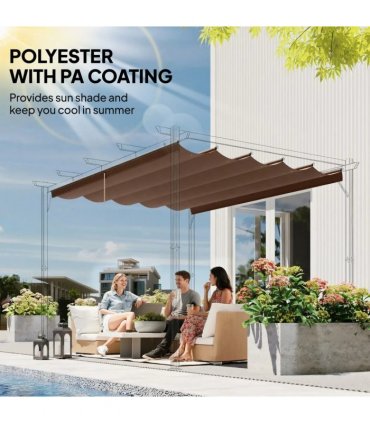 Outsunny Retractable Pergola Cover, 2.55 x 2.5 m Replacement Canopy Fabric for 3 x 3 m Frame, Roof Top Only, Brown