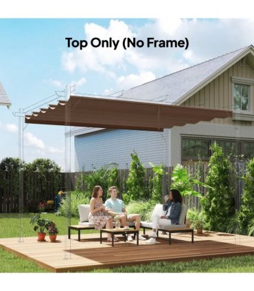 Outsunny Retractable Pergola Cover, 3.5 x 2.6 m Replacement Canopy Fabric for 4 x 3 m Frame, Roof Top Only, Brown