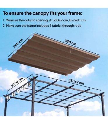 Outsunny Retractable Pergola Cover, 3.5 x 2.6 m Replacement Canopy Fabric for 4 x 3 m Frame, Roof Top Only, Brown
