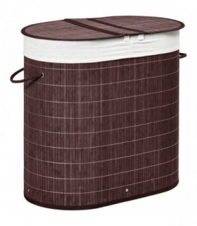 HOMCOM 100L Bamboo Laundry Basket with Lid, Washing Basket with 2 Compartments, Handles, Removable Liner, Brown
