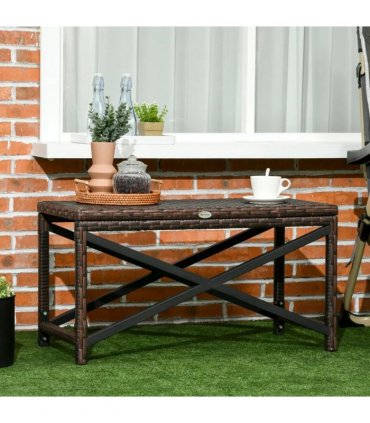 Outsunny Outdoor Coffee Table Side Table with X-Shape Frame for Patio, Balcony, Mixed Brown