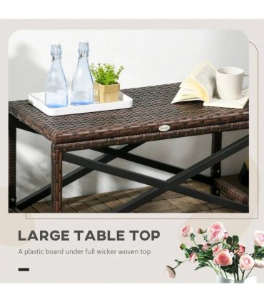 Outsunny Outdoor Coffee Table Side Table with X-Shape Frame for Patio, Balcony, Mixed Brown