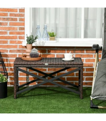 Outsunny Outdoor Coffee Table Side Table with X-Shape Frame for Patio, Balcony, Mixed Brown