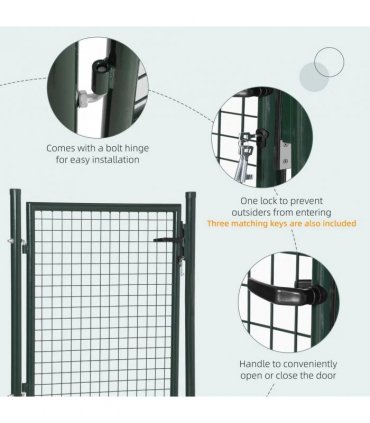 HOMCOM Green Steel Garden Gate with Lock and 3 Keys 97 x 150cm, Green