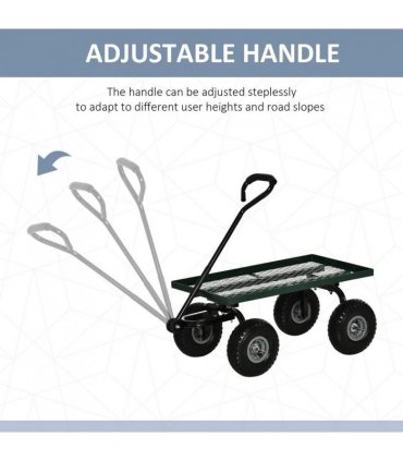 Outsunny Garden Trolley Cart, Heavy Duty Garden Cart with Metal Frame, 10" Pneumatic Wheels, Rotating Handle, 150kg Capacity, for Garden, Farm, Green