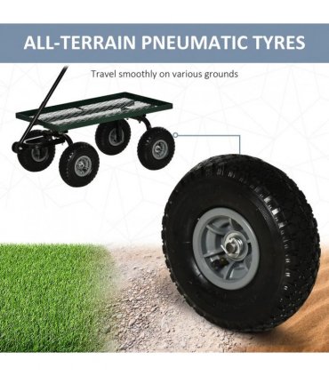 Outsunny Garden Trolley Cart, Heavy Duty Garden Cart with Metal Frame, 10" Pneumatic Wheels, Rotating Handle, 150kg Capacity, for Garden, Farm, Green