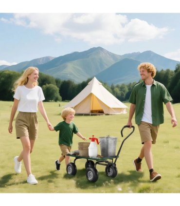 Outsunny Garden Trolley Cart, Heavy Duty Garden Cart with Metal Frame, 10" Pneumatic Wheels, Rotating Handle, 150kg Capacity, for Garden, Farm, Green