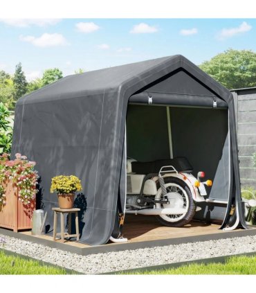 Outsunny 8 x 6.5 ft Outdoor Garden Storage Shed, Waterproof Bike Tent w/ Double Roll-up Zipper Door for Garden Tools, Dark Grey