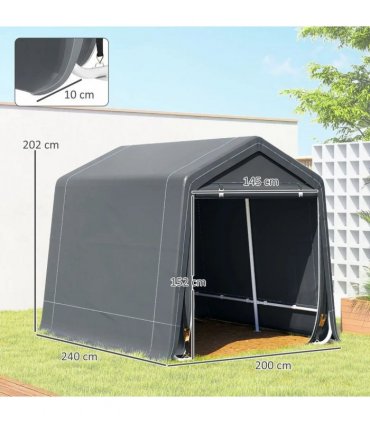 Outsunny 8 x 6.5 ft Outdoor Garden Storage Shed, Waterproof Bike Tent w/ Double Roll-up Zipper Door for Garden Tools, Dark Grey