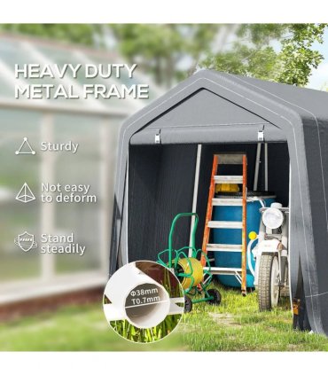 Outsunny 8 x 6.5 ft Outdoor Garden Storage Shed, Waterproof Bike Tent w/ Double Roll-up Zipper Door for Garden Tools, Dark Grey