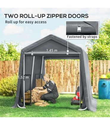 Outsunny 8 x 6.5 ft Outdoor Garden Storage Shed, Waterproof Bike Tent w/ Double Roll-up Zipper Door for Garden Tools, Dark Grey