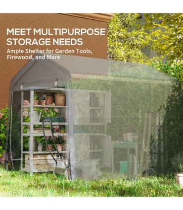Outsunny 8 x 6.5 ft Outdoor Garden Storage Shed, Waterproof Bike Tent w/ Double Roll-up Zipper Door for Garden Tools, Dark Grey