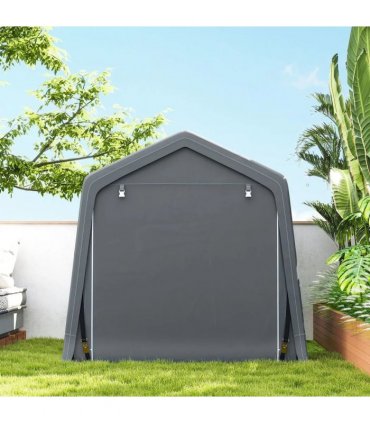 Outsunny 8 x 6.5 ft Outdoor Garden Storage Shed, Waterproof Bike Tent w/ Double Roll-up Zipper Door for Garden Tools, Dark Grey