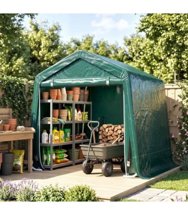 Outsunny 8 x 6.5 ft Outdoor Garden Storage Shed, Waterproof Bike Tent with Double Roll-up Zipper Door for Garden Tools, Green