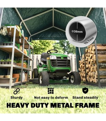 Outsunny 8 x 6.5 ft Outdoor Garden Storage Shed, Waterproof Bike Tent with Double Roll-up Zipper Door for Garden Tools, Green