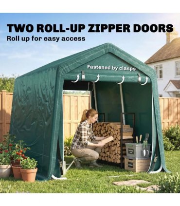 Outsunny 8 x 6.5 ft Outdoor Garden Storage Shed, Waterproof Bike Tent with Double Roll-up Zipper Door for Garden Tools, Green