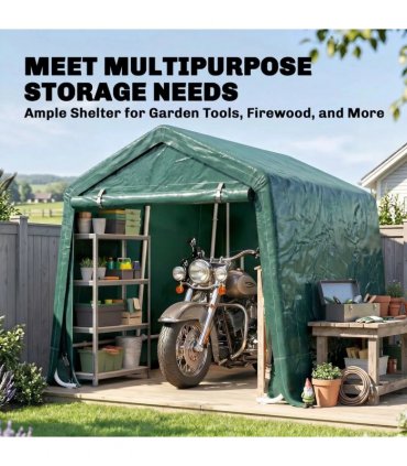 Outsunny 8 x 6.5 ft Outdoor Garden Storage Shed, Waterproof Bike Tent with Double Roll-up Zipper Door for Garden Tools, Green