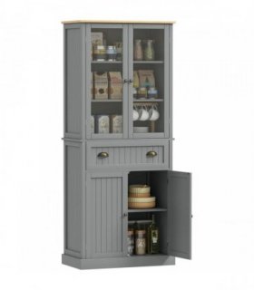 HOMCOM 180cm Tall Kitchen Pantry Cupboard, Freestanding Storage Cabinet with 5 Tier, Adjustable Shelves,  Drawer, Grey