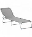 Outsunny Reclining Sun Lounger Chair Folding Camping Bed with 4-Position Adjustable Backrest, Grey
