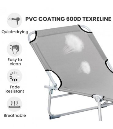 Outsunny Reclining Sun Lounger Chair Folding Camping Bed with 4-Position Adjustable Backrest, Grey