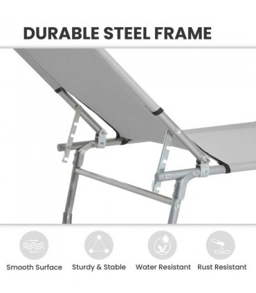 Outsunny Reclining Sun Lounger Chair Folding Camping Bed with 4-Position Adjustable Backrest, Grey