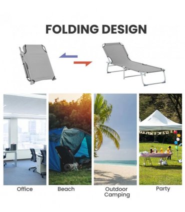 Outsunny Reclining Sun Lounger Chair Folding Camping Bed with 4-Position Adjustable Backrest, Grey