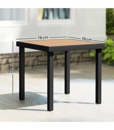Outsunny 78 cm Garden Dining Table for 4 People, Square Outdoor Coffee End Side Table with Aluminium Legs, Natural Wood Finish