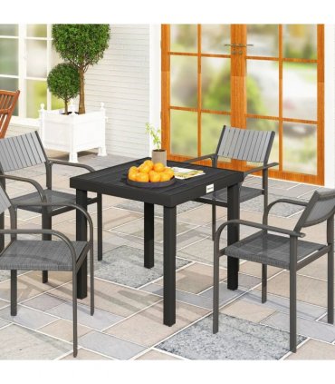 Outsunny 78 cm Garden Dining Table for 4 People, Square Outdoor Coffee End Side Table with Aluminium Legs, Black